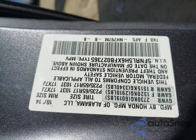 5FNRL5H6XFB027365: 44580685