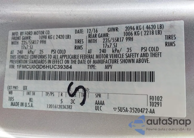 1FMCU0GD6HUC39384: 44581071