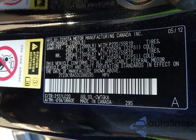 2T2ZK1BA5DC088595: 44580500