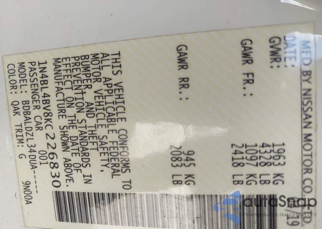 1N4BL4BV8KC226830: 44581646