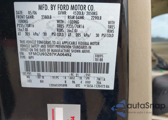 1FMCU93Z67KA06492: 44581989