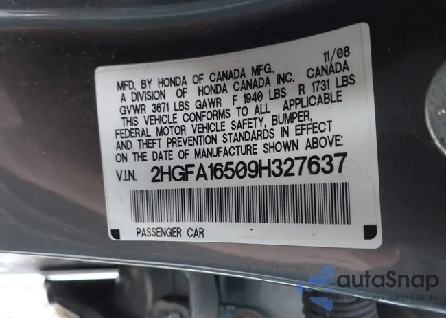 2HGFA16509H327637: 44581187