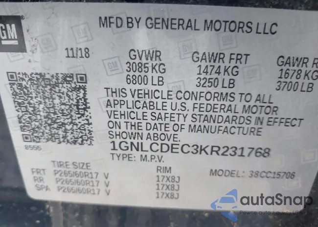 1GNLCDEC3KR231768: 44582596