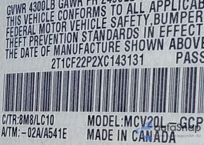 2T1CF22P2XC143131: 44582810