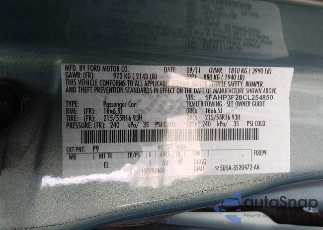 1FAHP3F28CL254850: 44583625