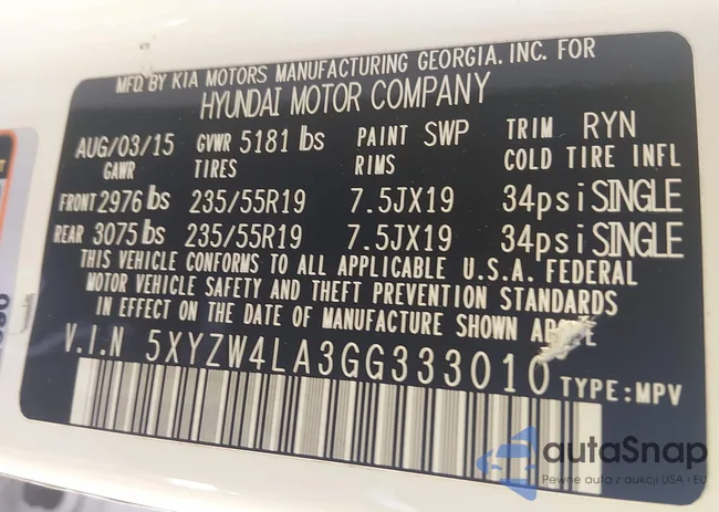 5XYZW4LA3GG333010: 44583983