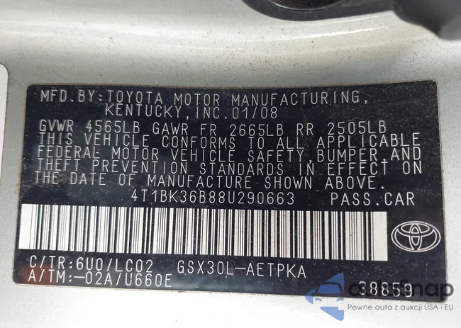 4T1BK36B88U290663: 44583278