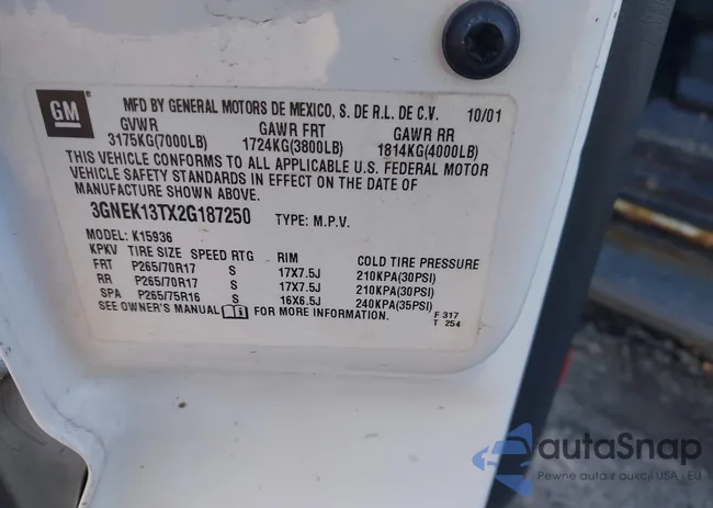 3GNEK13TX2G187250: 44584995