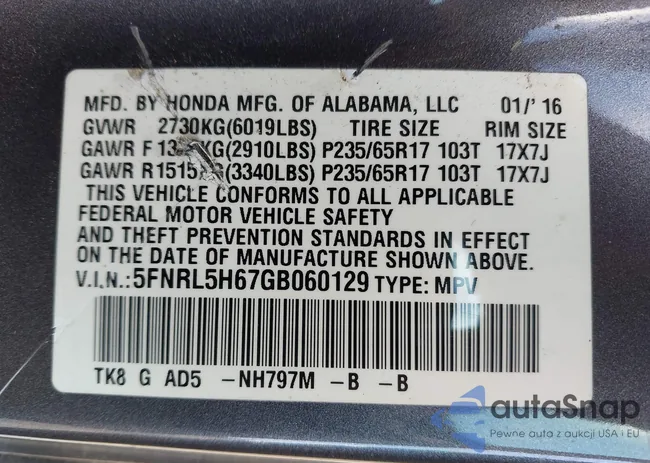 5FNRL5H67GB060129: 44584182