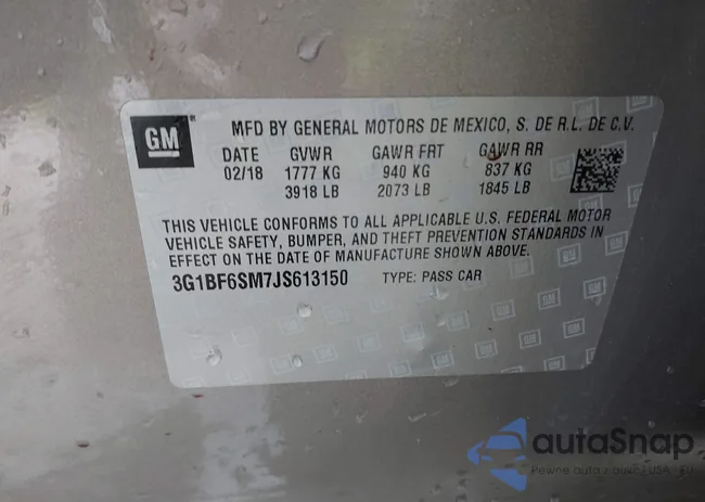3G1BF6SM7JS613150: 44584422