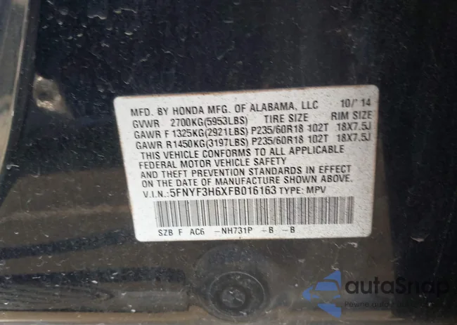 5FNYF3H6XFB016163: 44586198