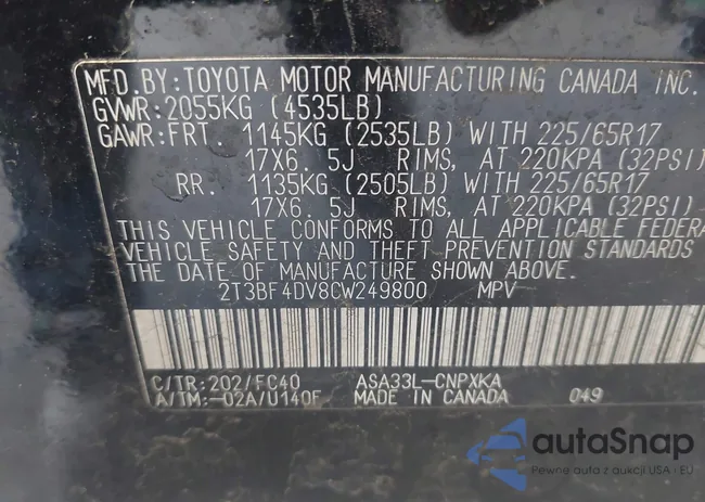 2T3BF4DV8CW249800: 44587307