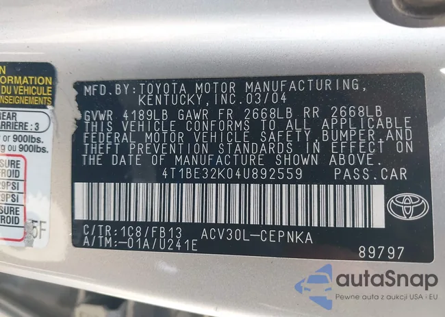 4T1BE32K04U892559: 44588771