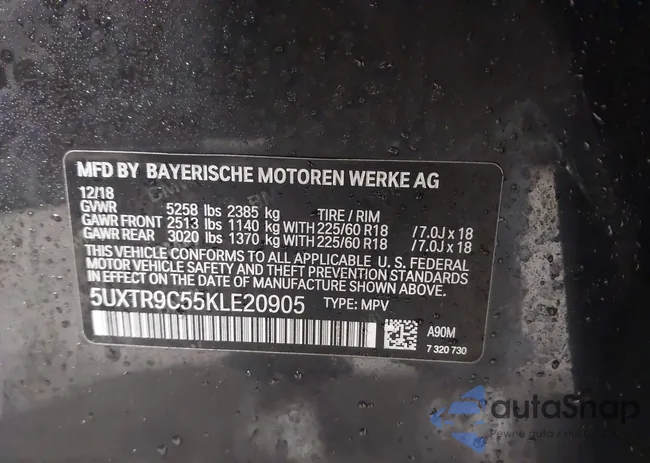 5UXTR9C55KLE20905: 44588187