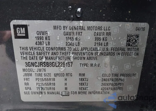 3GNCJRSB8GL226157: 44589442