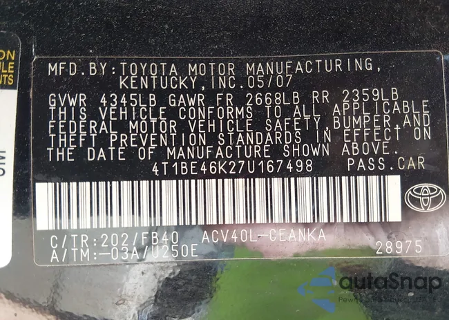 4T1BE46K27U167498: 44590153