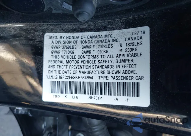 2HGFC2F68KH534954: 44591914