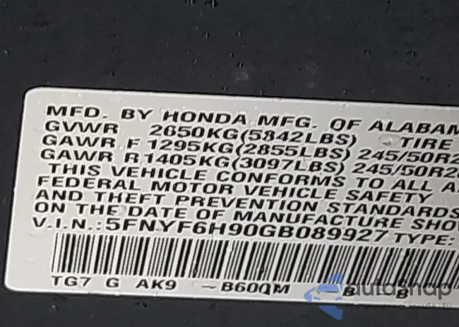 5FNYF6H90GB089927: 44592699