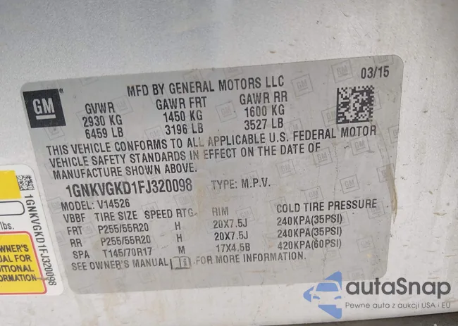 1GNKVGKD1FJ320098: 44592945