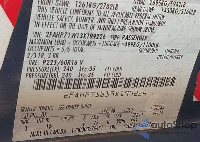 2FAHP71W13X199226: 44593047