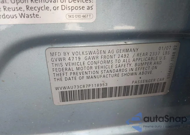 WVWAU73C87P118953: 44593056