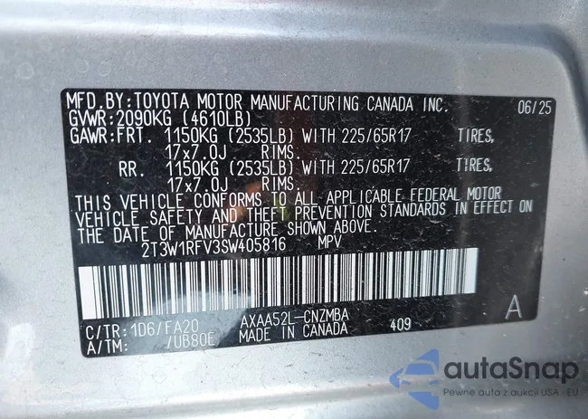 2T3W1RFV3SW405816: 44593591