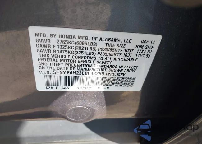 5FNYF4H23EB048289: 44593597