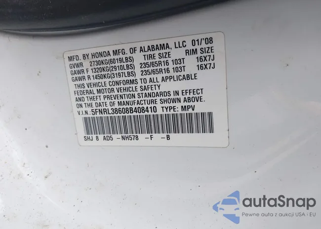 5FNRL38608B408410: 44593695