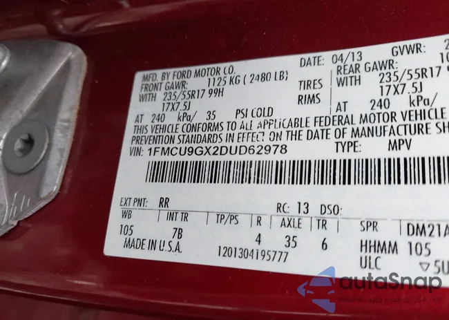 1FMCU9GX2DUD62978: 44593132