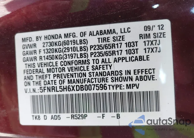 5FNRL5H6XDB007596: 44593383