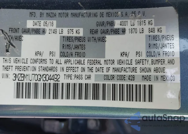 3MZBM1U70GM304492: 44593420