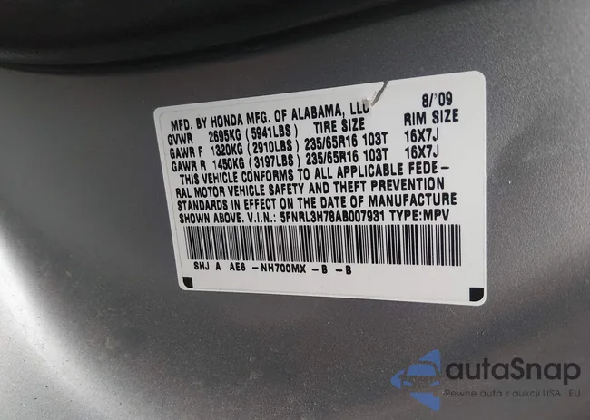 5FNRL3H78AB007931: 44593471