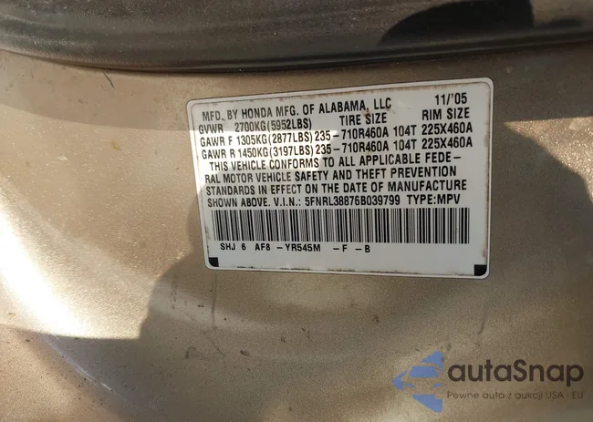 5FNRL38876B039799: 44595526