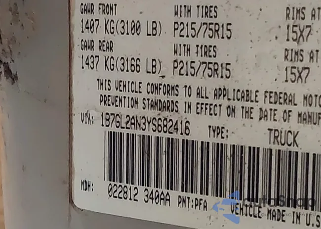 1B7GL2AN3YS682416: 44595608