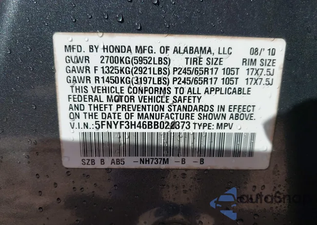 5FNYF3H46BB022373: 44595842