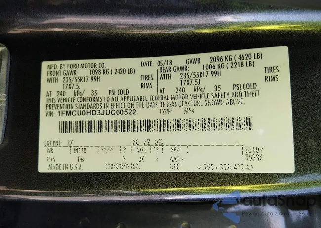 1FMCU0HD3JUC60522: 44595382