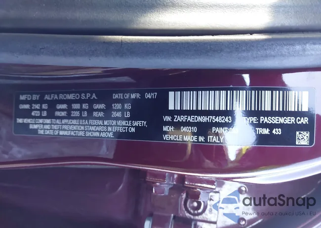 ZARFAEDN9H7548243: 44595432