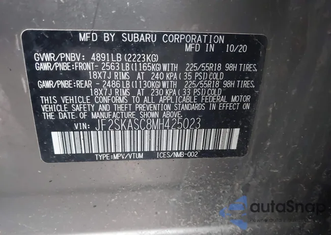 JF2SKASC8MH425023: 44595437