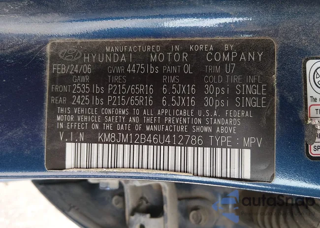 KM8JM12B46U412786: 44597129