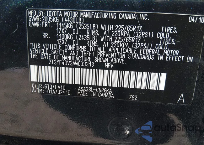 2T3YF4DV3AW033313: 44598078