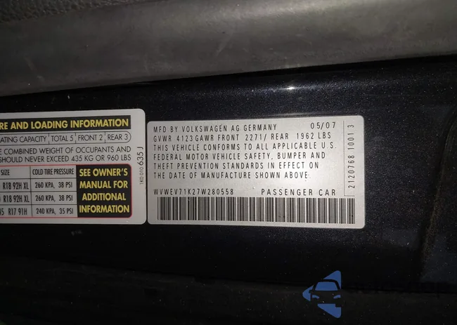 WVWEV71K27W280558: 44599798