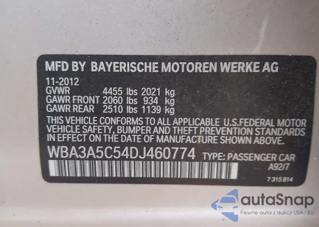 WBA3A5C54DJ460774: 44600086