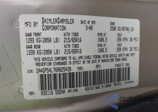 2A4GP54L76R825439: 44600316
