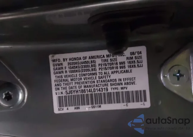 5J6YH18614L014319: 44601581