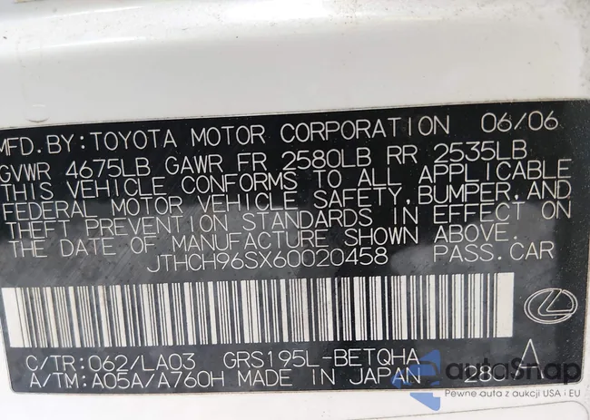 JTHCH96SX60020458: 44601073