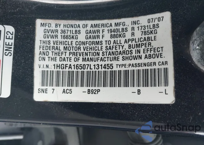 1HGFA16507L131455: 44602676