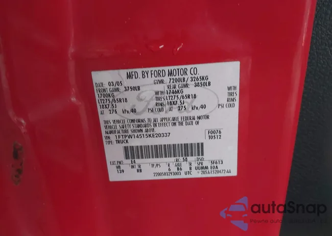 1FTPW14515KE20337: 44603486