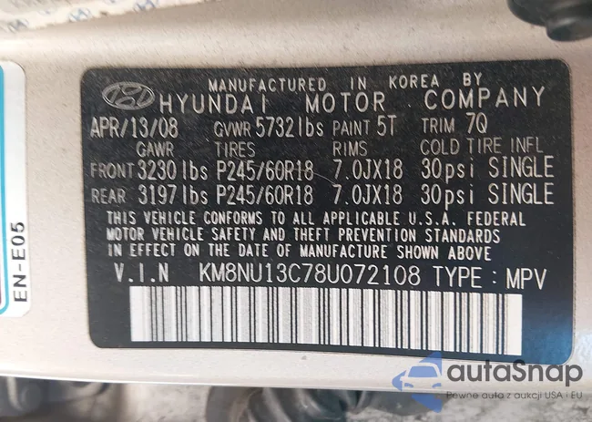 KM8NU13C78U072108: 44603654