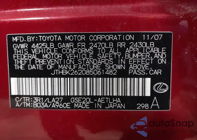 JTHBK262085061482: 44603819