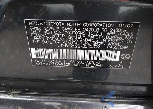 JTHBK262272040309: 44603098